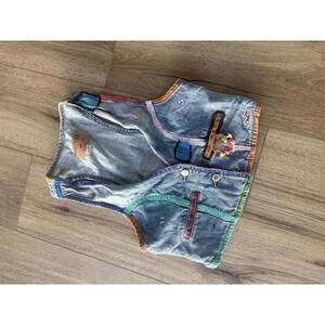 Hollister Vintage Style Denim Vest with Colorful Stitching